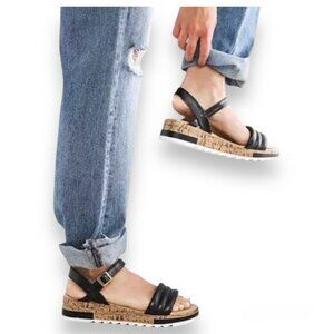 Women’s Black Qupid Soft Comfortable Wedge Buckle Sandals Lug Sole Size 8